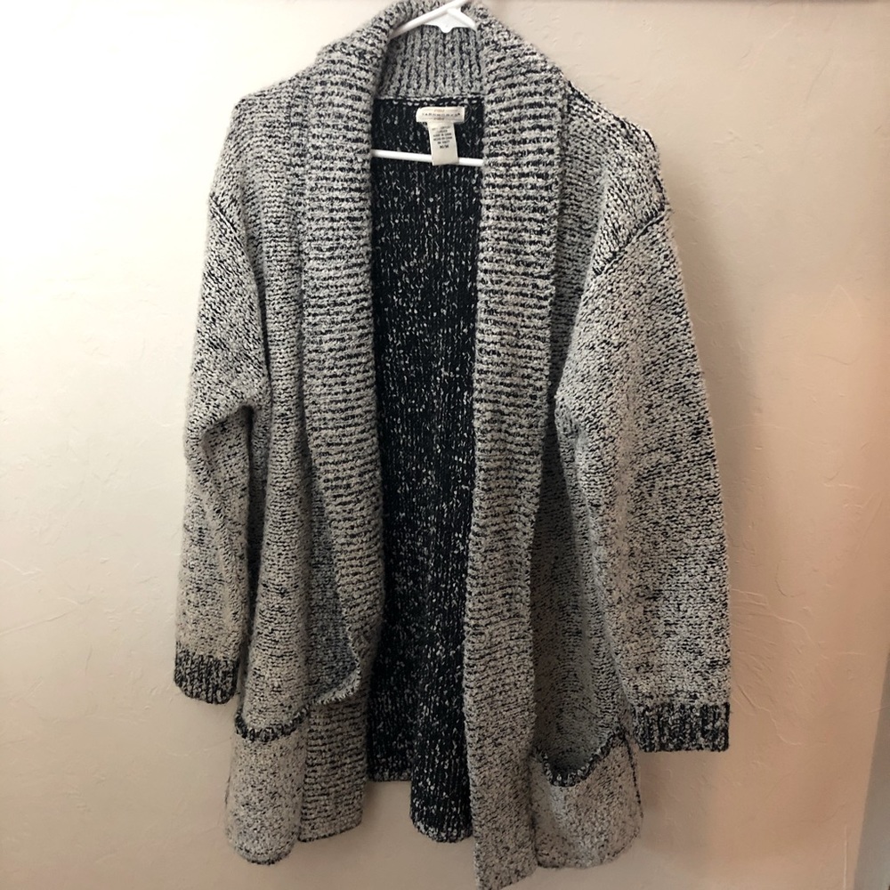 Yarn works chunky open cardigan sweater grey M